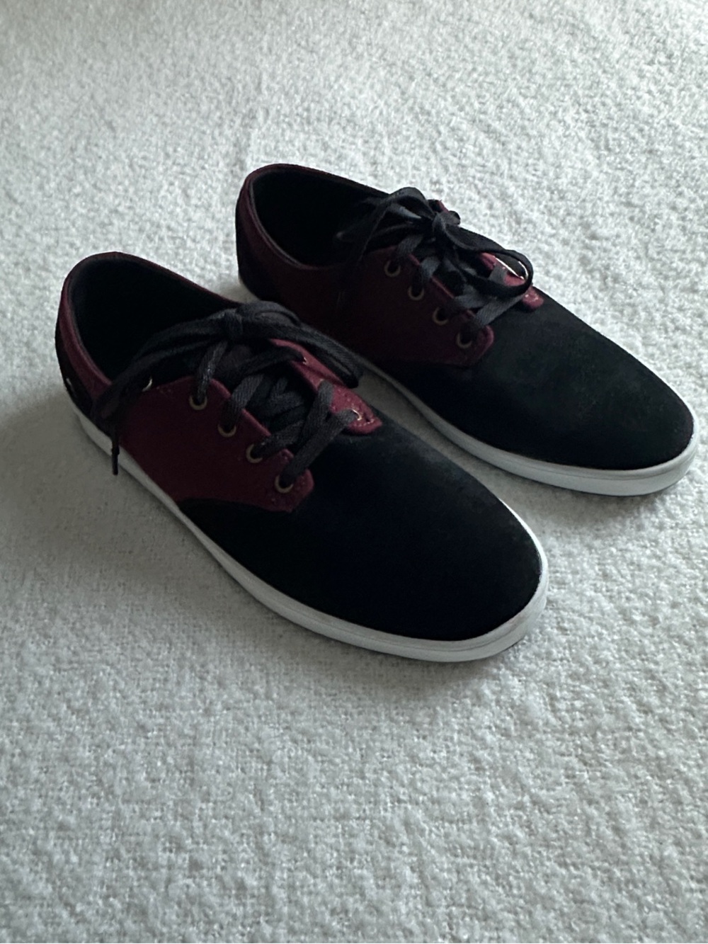 Emerica Black and Burgundy Low-Top Skate Sneakers